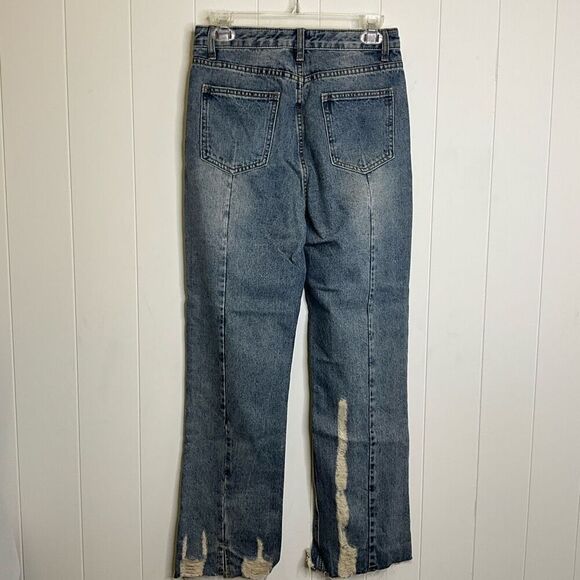 Brand New Cider Jeans Women's Small Distressed Destroyed Hem Blue Straight Jeans - Picture 4 of 10